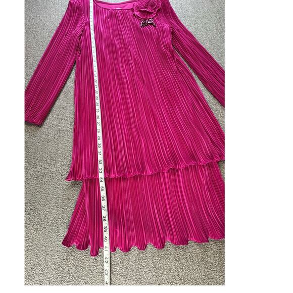 Vintage After Dark Dress Womens Medium Cocktail Micro Pleated Tiered Pink - Picture 9 of 10